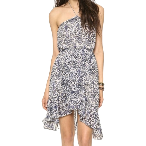 Free People Boho Halter Dress XS | Tea Combo Print | Chiffon Asymmetrical Hem - Picture 1 of 11